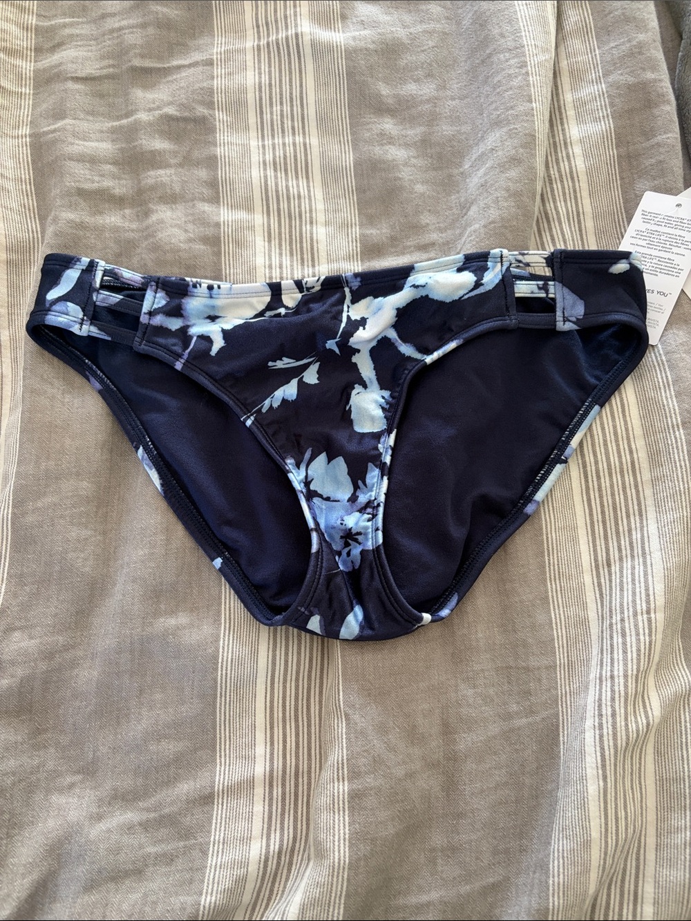 Athleta Navy Floral Bikini Bottoms - Blue White Print